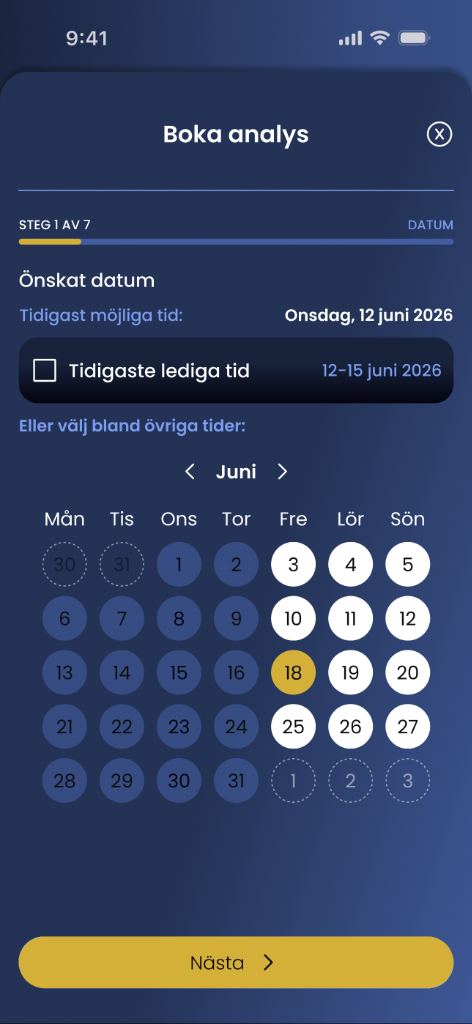 Steg 1 av 7 - Datum i Club App