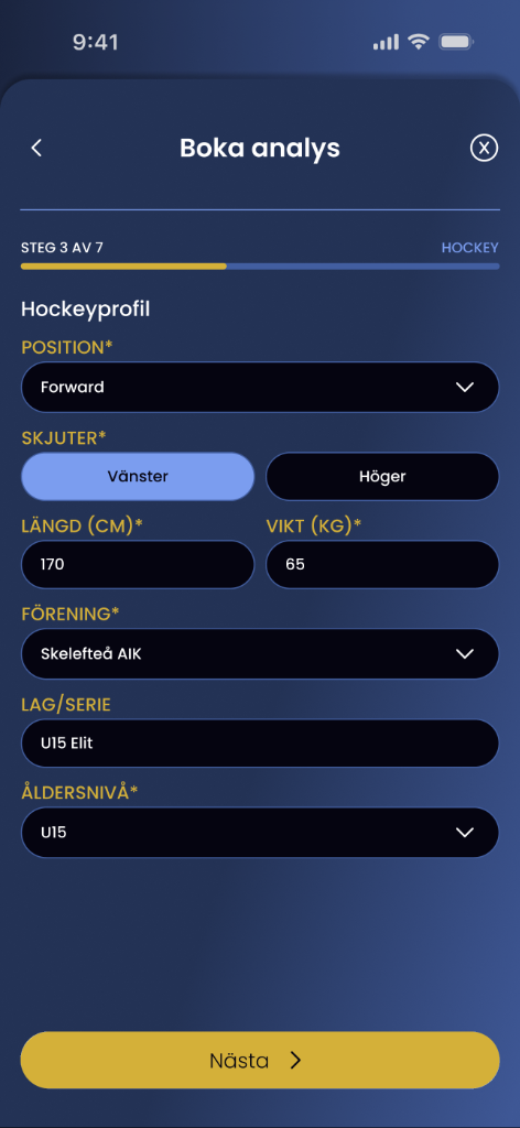 Steg 3 av 7 - Hockeyprofil i Club App