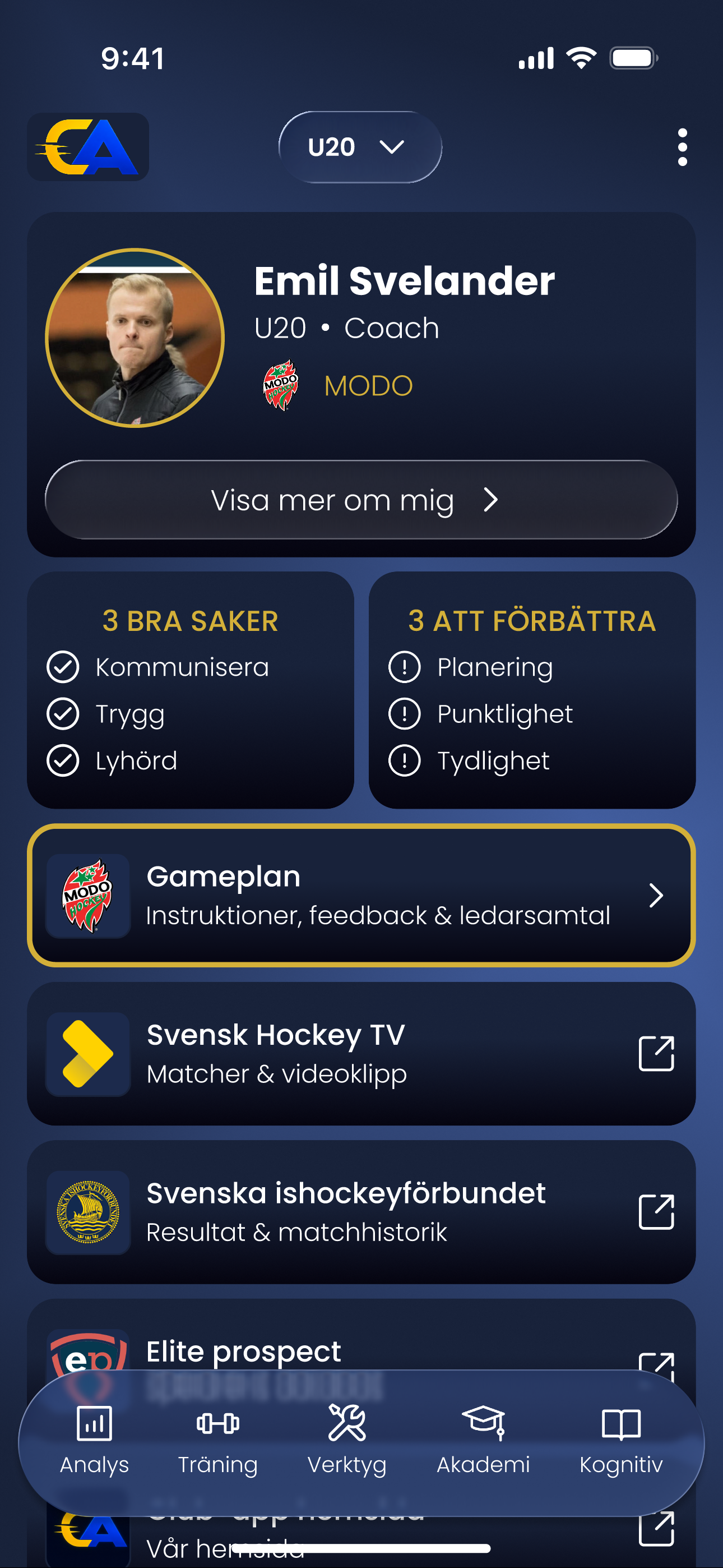 Coachprofil i Club App