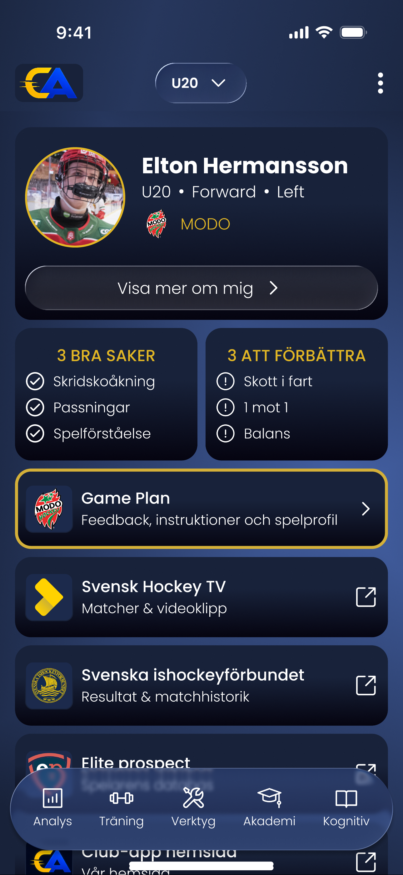 Spelarprofil & Coachprofil i Club App